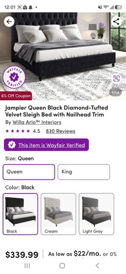 Queen Black Velvet Sleigh Bed