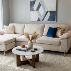 SECTIONAL WITH CHAISE SOFA COUCH COASTAL MODERN
