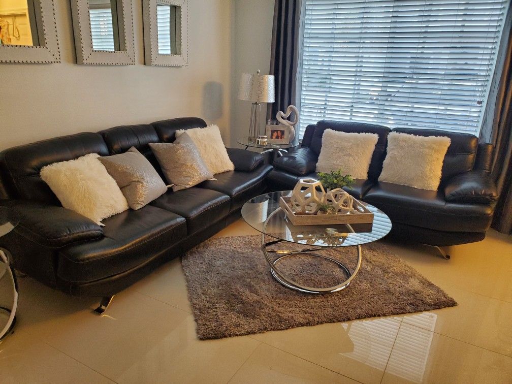 Modern Black Leather Sofa And Loveseat