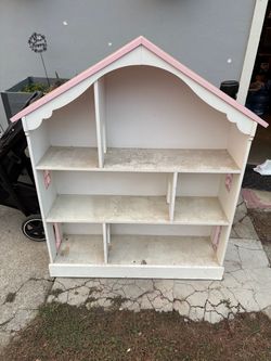 Kids Dollhouse Bookshelf White and Pink