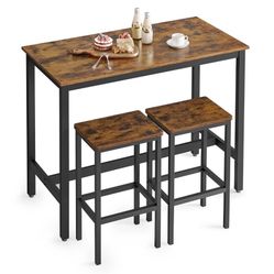 VASAGLE Bar Table Set, with 2 Bar Stools in Rustic Brown and Black ULBT15X