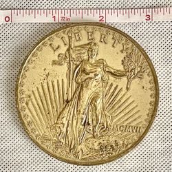 1907 $20 St. Gaudens - Novelty 3” Metal Paperweight, Approx. 2.24 oz.