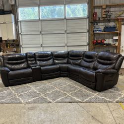 Large Dark Brown Reclining Leather Sectional Sofa