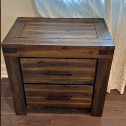 Solid Dark Wood Nightstand / Side Table - 2 Drawers