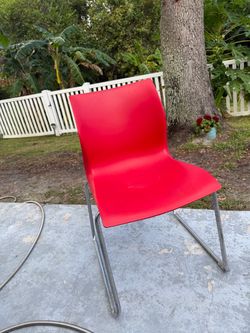 Red Plastic Chair with Chrome Sled Base