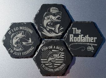 Fishing Themed Slate Coaster Set of 4