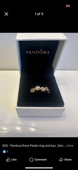 Pandora Rose Petals ring and box.