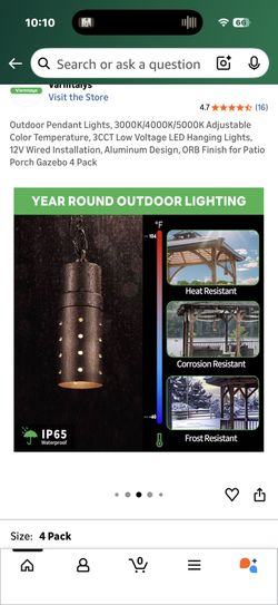 Outdoor Pendant Lights, 3000K/4000K/5000K Adjustable Color Temperature, 3CCT Low Voltage LED Hanging Lights, 12V Wired Installation, Aluminum Design, 