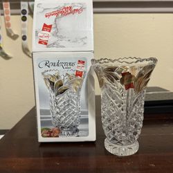 Anna Hutte Lead Crystal Vase Clear With Gold Bleikristall Rendezvous Germany