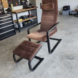 Brown Velvet Accent Lounge Chair with Ottoman