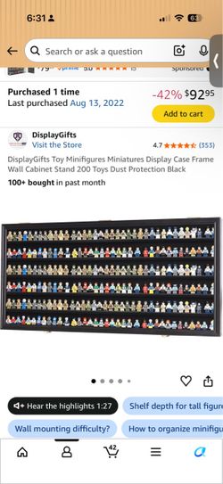 DisplayGifts Toy Minifigures Miniatures Display Case Frame Wall Cabinet Stand 200 Toys Dust Protection Black
