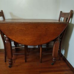 Antique Oak Drop Leaf Table And Chairs 