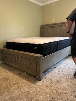 Queen Platform Bed W/ Mattress & Two Drawers!