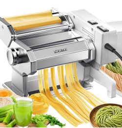 Electric Pasta Maker Machine Noodle Making Dough Roller Press with Detachable Motor 0.2-0.5mm Dough Sheet Thickness Adjustable 1.5mm Pasta 6mm Fettucc