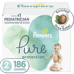Diapers Size 2, 186 Count - Pampers Pure Protection Hypoallergenic Disposable Baby Diapers for Sensitive Skin, Fragrance Free, (Packaging May Vary)