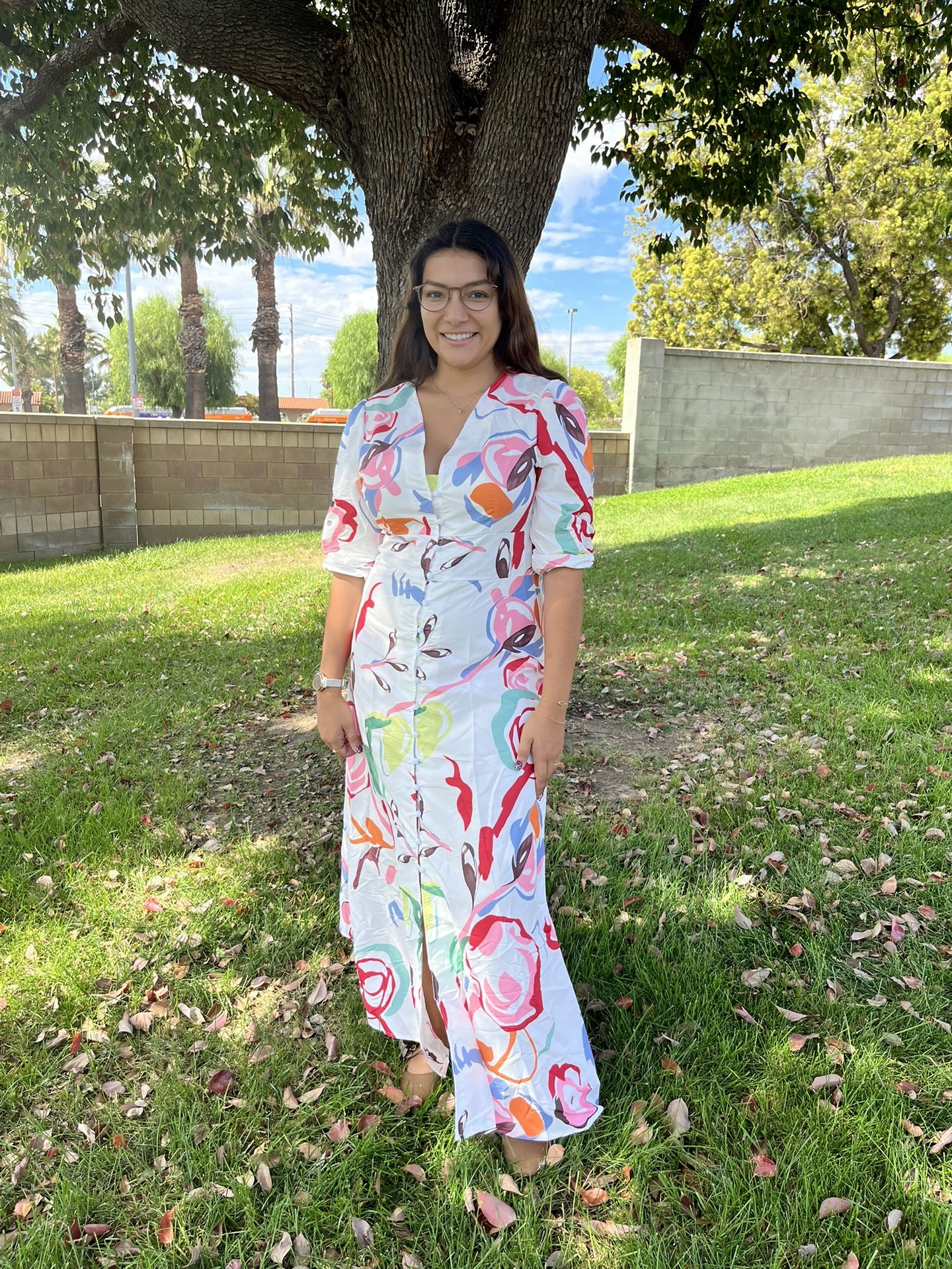 White and Multi Colored Dress