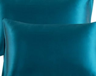2pc Set Teal 20x30 inches Satin Pillowcase Silk Pillow Covers