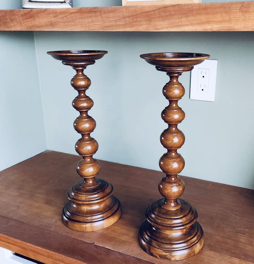 Restoration Hardware Wooden “Rousseau” Pillar Holders (2)