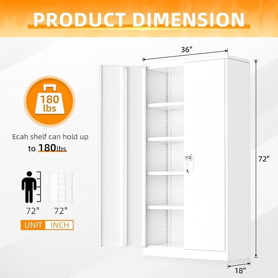 White Metal Storage Cabinet Doors, 72"