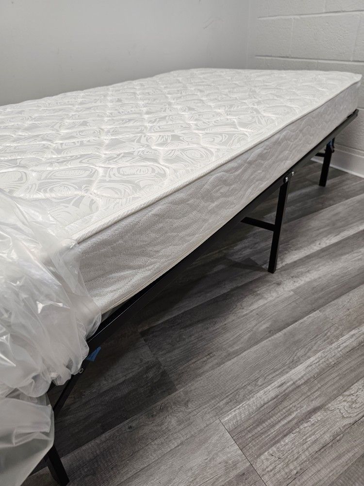 brand new innerspring twin mattress and new platform frame