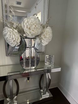 Mirrored Console Table with Crystal DetailWHOLE SET