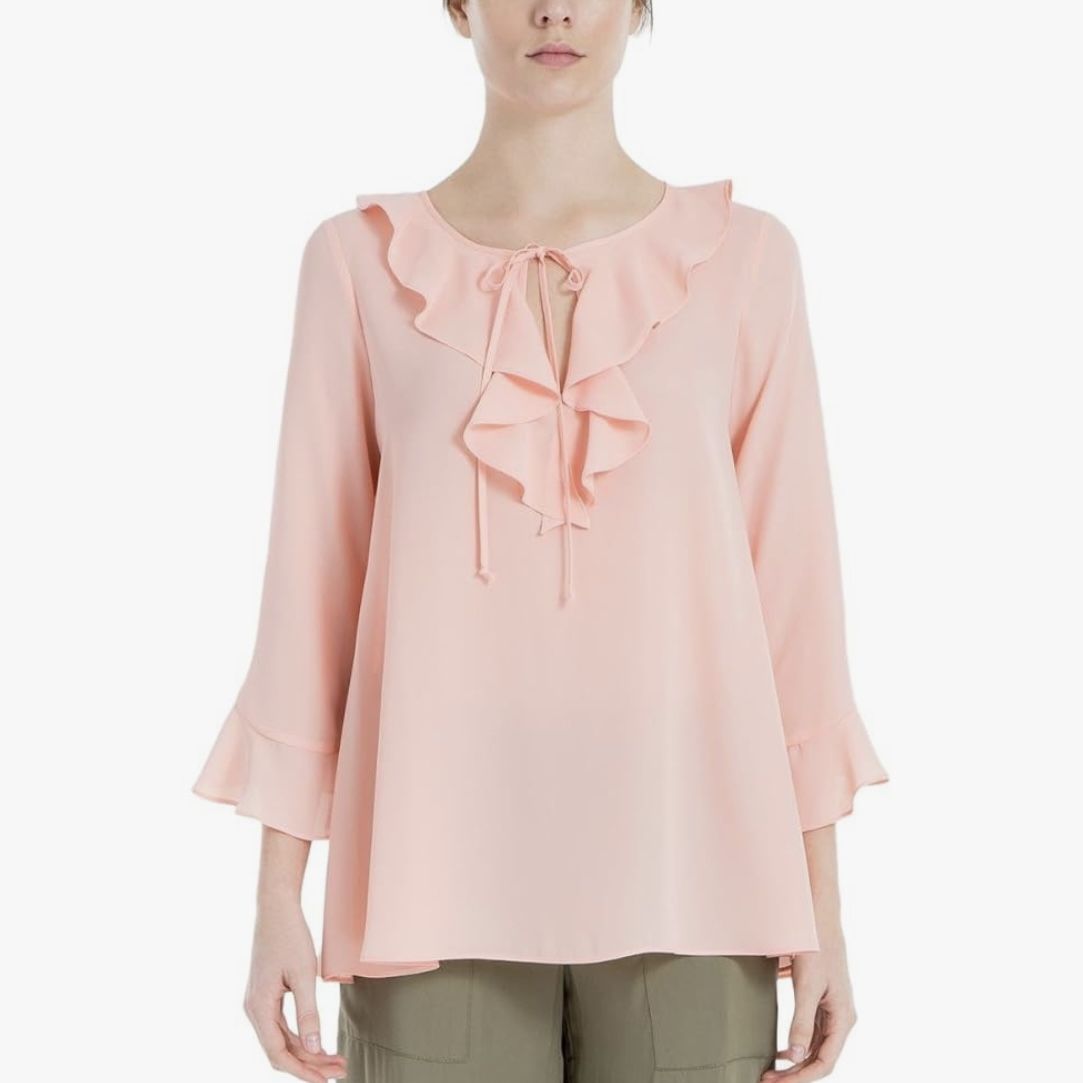 Max Studio cascade ruffled keyhole peasant blouse loose fit melon/peach color