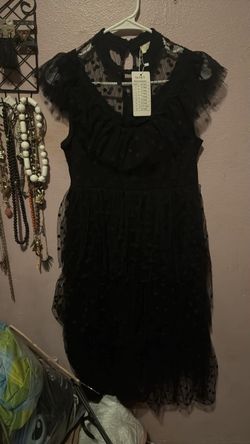 Black Polka Dot Mesh Girls Dress Size 14-15Y