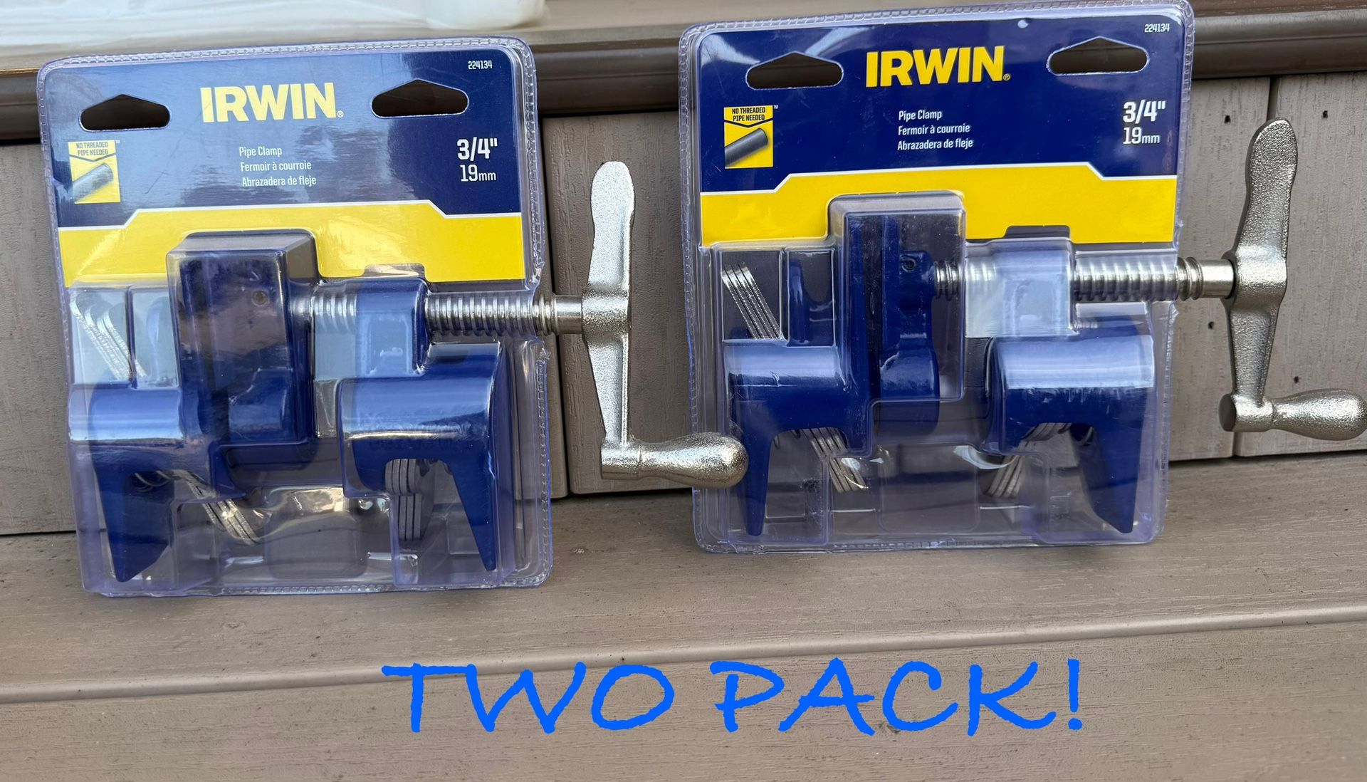 2 PACK* Irwin Quick Grip 224134 3/4" Pipe Clamp No Threaded Pipe Needed 