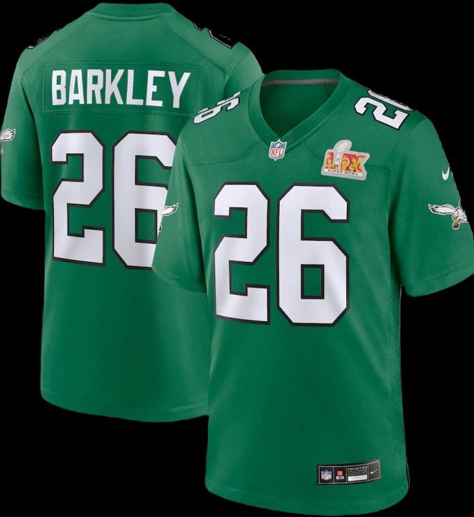 New! #26 Saquon Barkley Philadelphia Eagles Kelly Green Super Bowl LIX Jersey, Adult XL