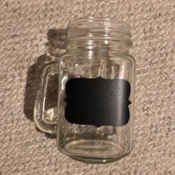 12 ounce mason jar with handle and with label