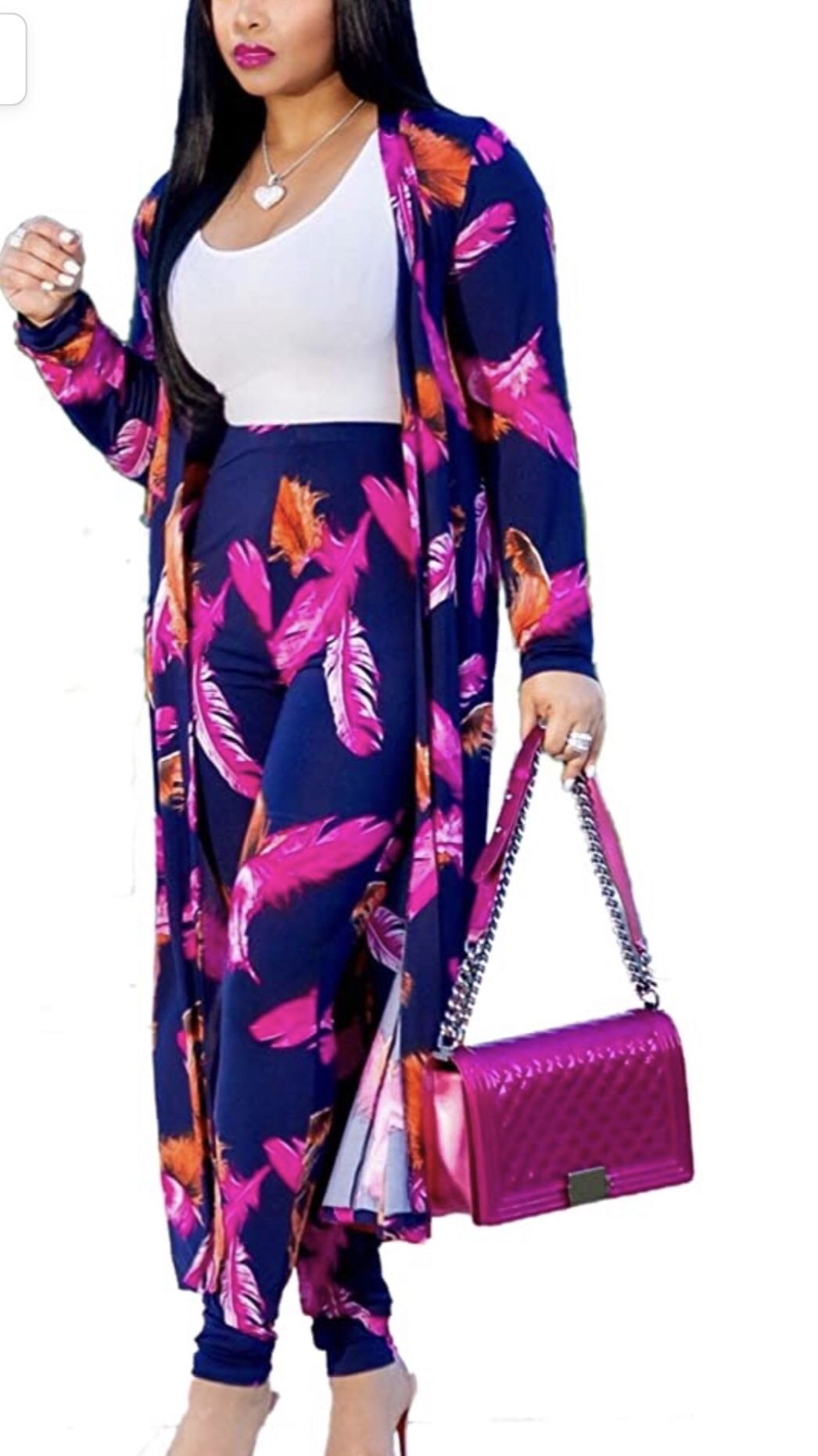 Trendy leaf cardigan pants set