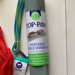 Top Paw Portable Double Diner Mat,cat T-Shirt (Xs), Va Leash And 3 Collar Cat Or Chihuahua Dogs