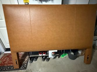 King Size Upholstered Headboard – Camel/Tan Leather-Look Finish – Excellent Condition