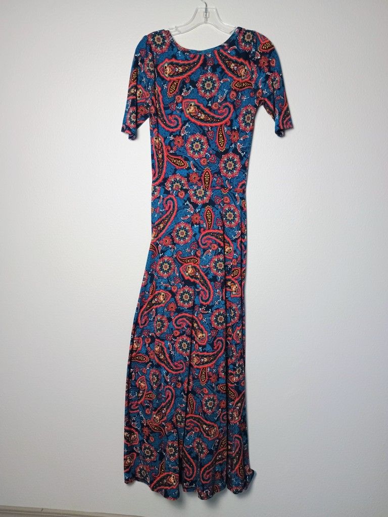 LulaRoe Ana Scoop Neck Boho Paisley Print Short Sleeve Maxi Dress - Small