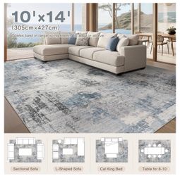 10x14 Washable Rug: Non Slip Area Rug Soft Carpet (NEW)