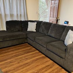 Blue L-Sectional with Matching Oversized Chair and Ottoman