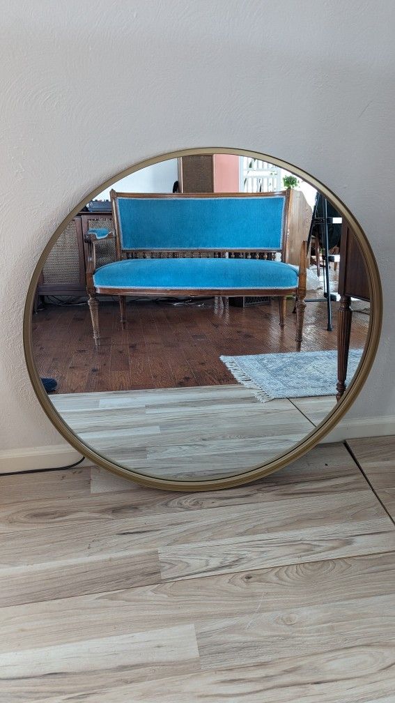 34" Round Wall Mirror by Threshold Studio McGee (Target) Brass Finish