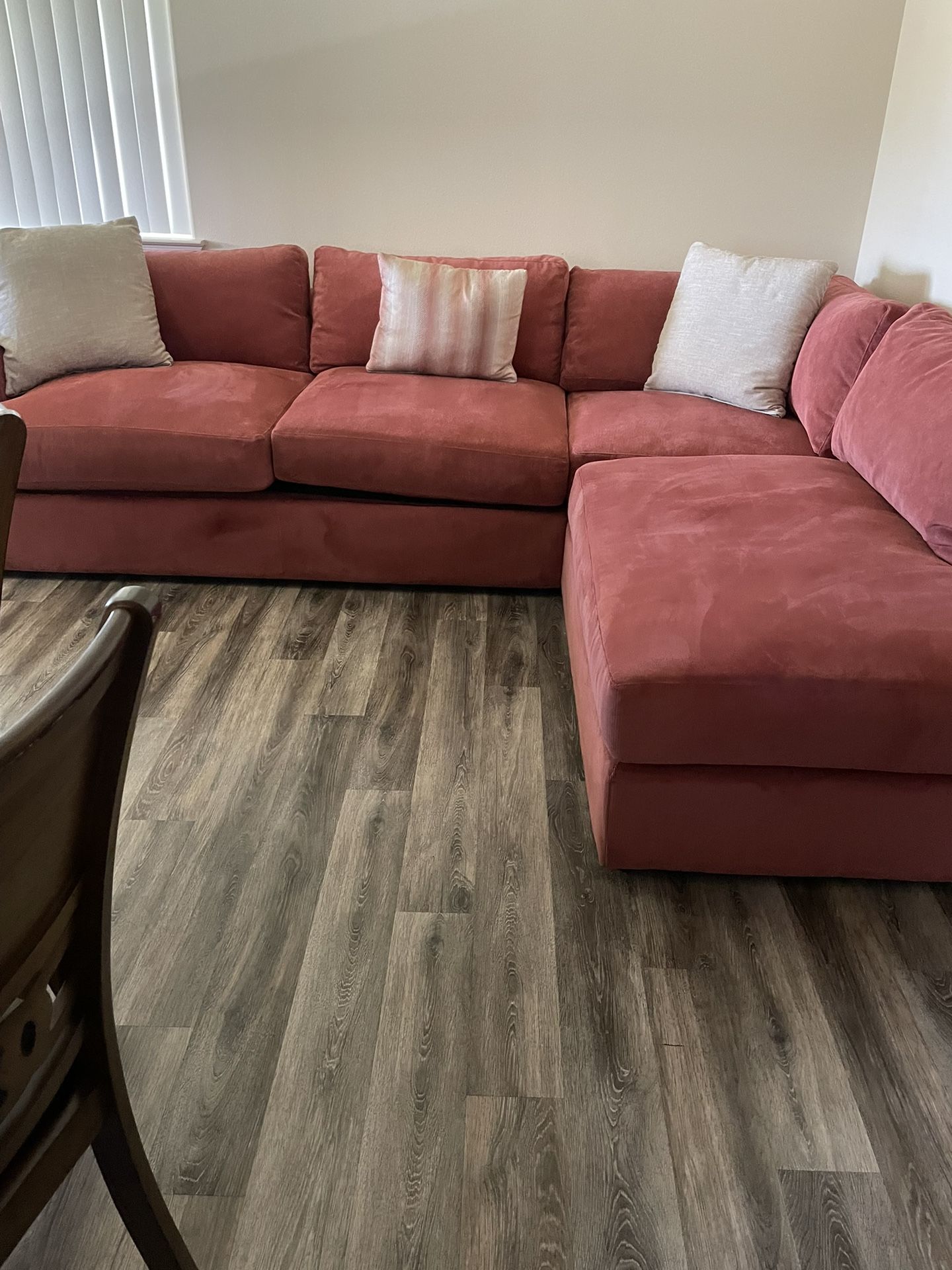 Wrap Around Salmon Colored Sectional