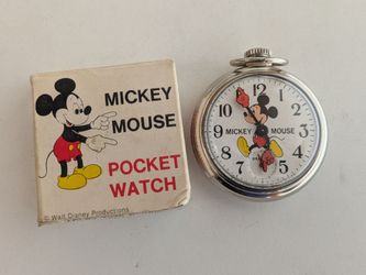 Original vintage Walt Disney Mickey Mouse pocket watch by Bradley. Seems to run very well but not tested thoroughly nor long term, therefore selling a