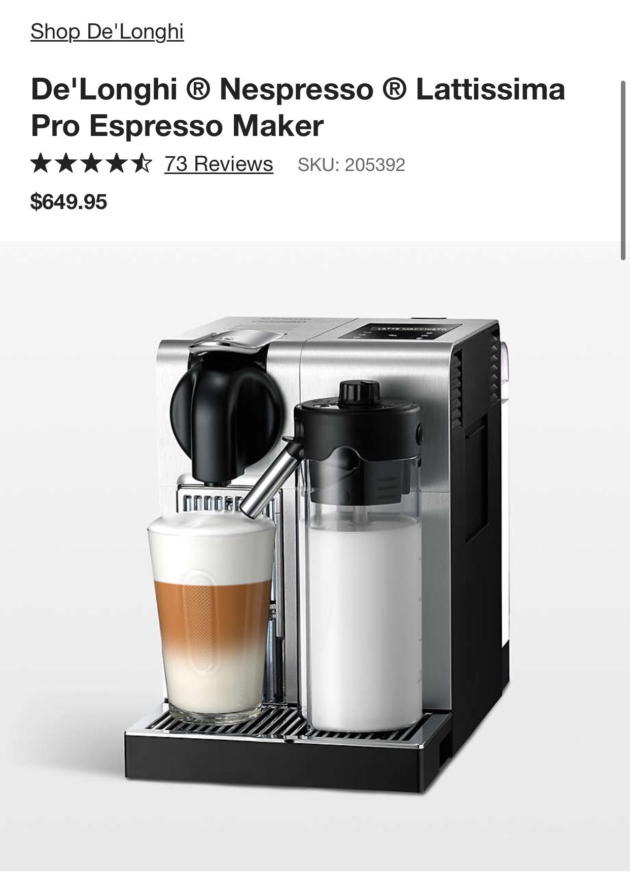 Premium De'Longhi Nespresso Coffee machine