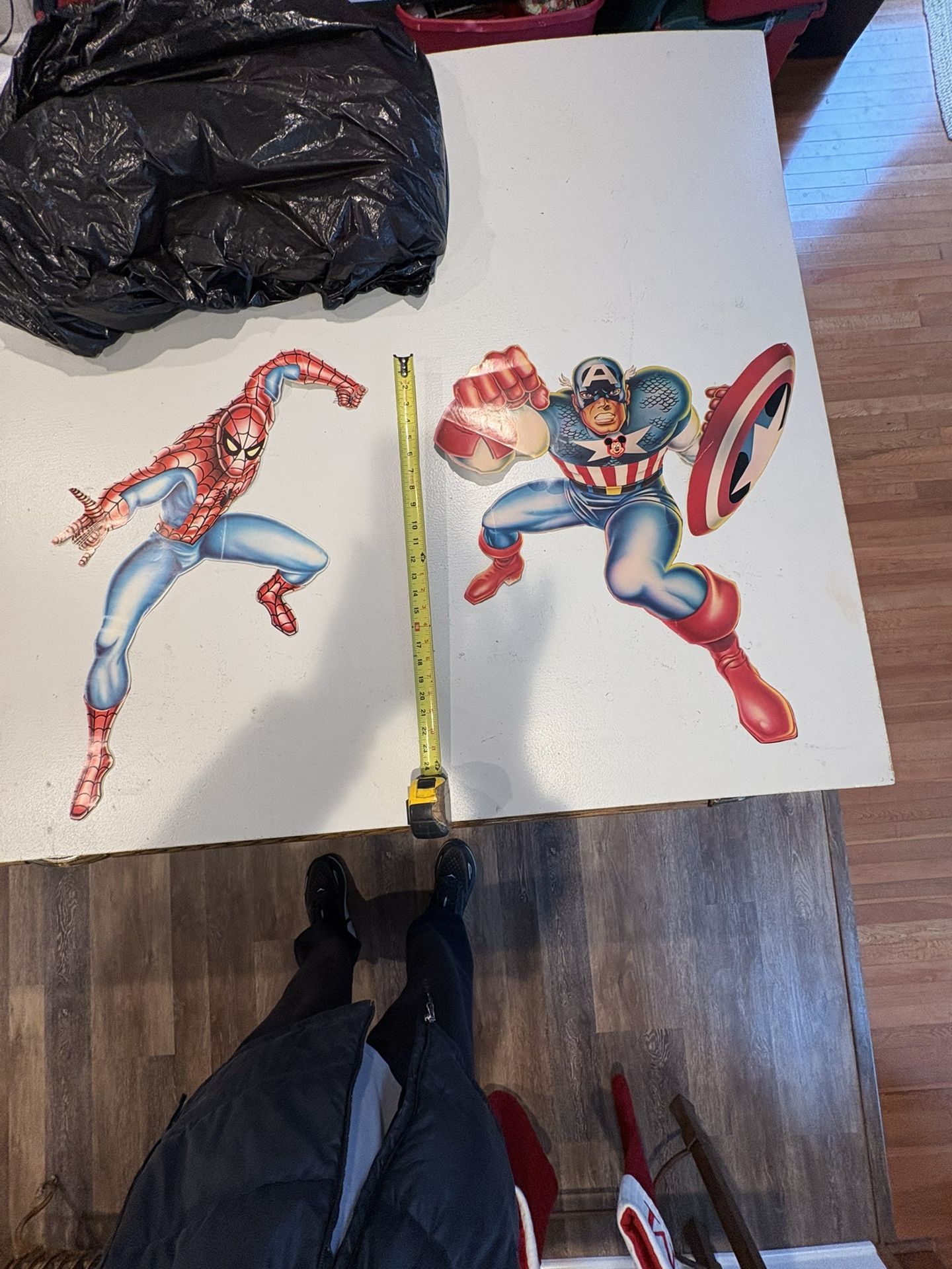 Pair of vintage cut out posters of Captain America and Spider-Man