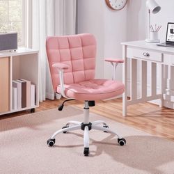 PU Leather Desk Chair with Padded Arms, Pink