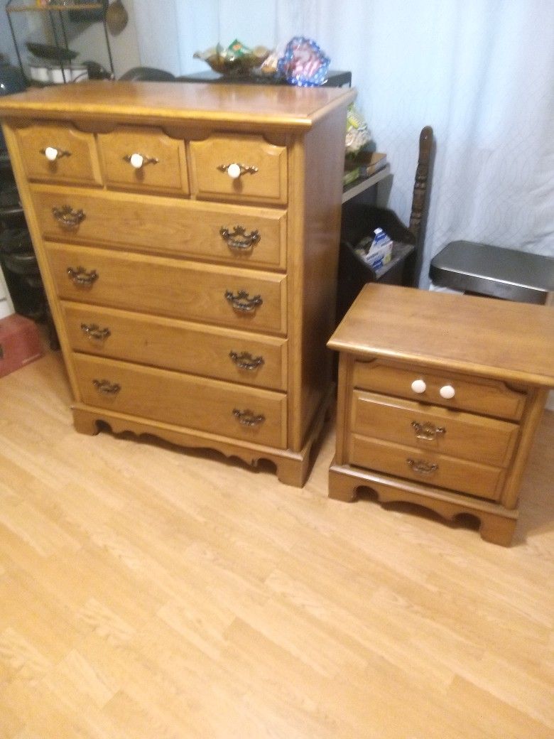 7 Drawer Solid Wood Chest And 3 Drawer Solid Wood Night Stand.