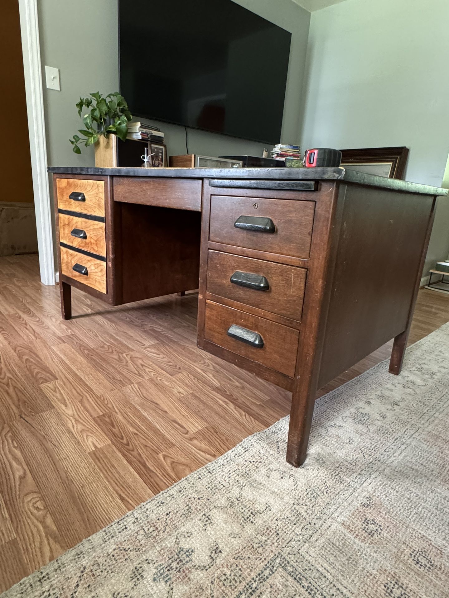Mid-century industrial executive typewriter desk