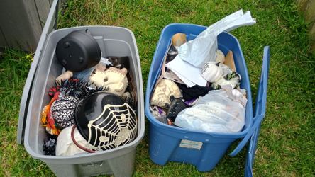 Two large totes full of Halloween decor