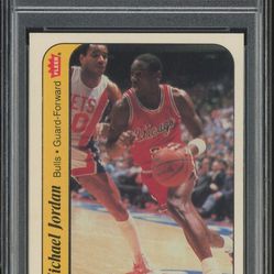 1986 Fleer Sticker Basketball #8 Michael Jordan RC Rookie HOF PSA 8 LOOKS NICER