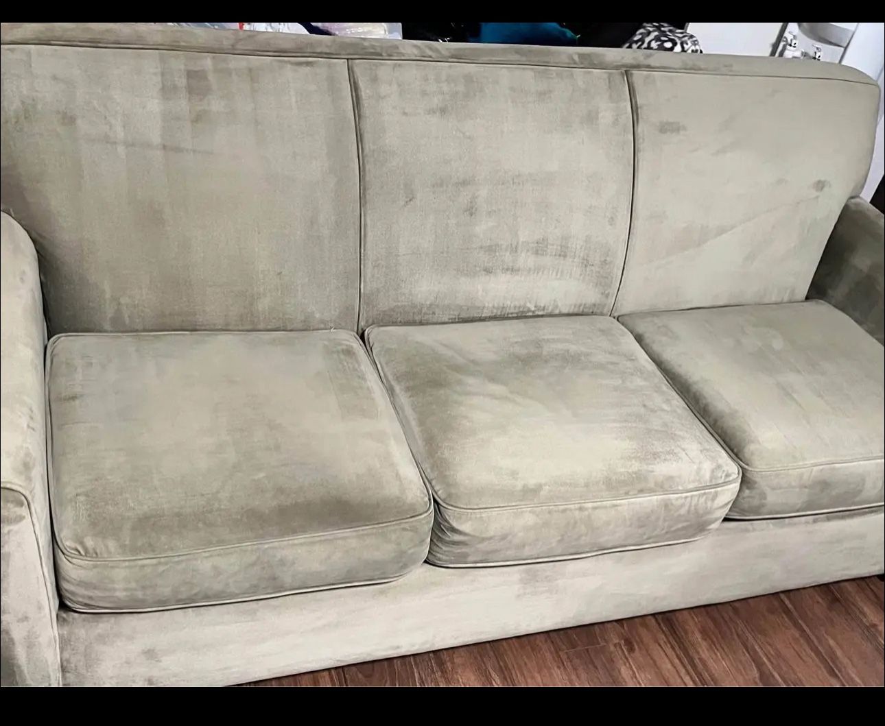 MICROSUEDE OLIVE GREEN SOFA