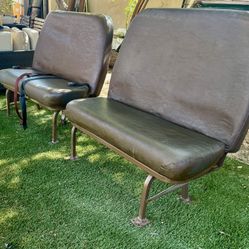 Nice Vintage Pair of Metal Frame Brown Vinyl High Back Bus Seat Benches