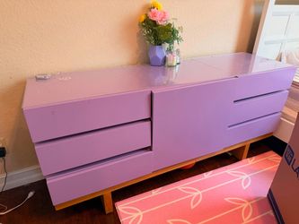 Lavender 6-Drawer Dresser / Buffet Cabinet with Glass Top Protection