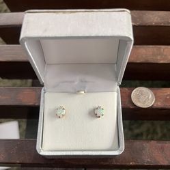 Heart-Shaped Natural Opal & Diamond Stud Earrings in 10K Gold